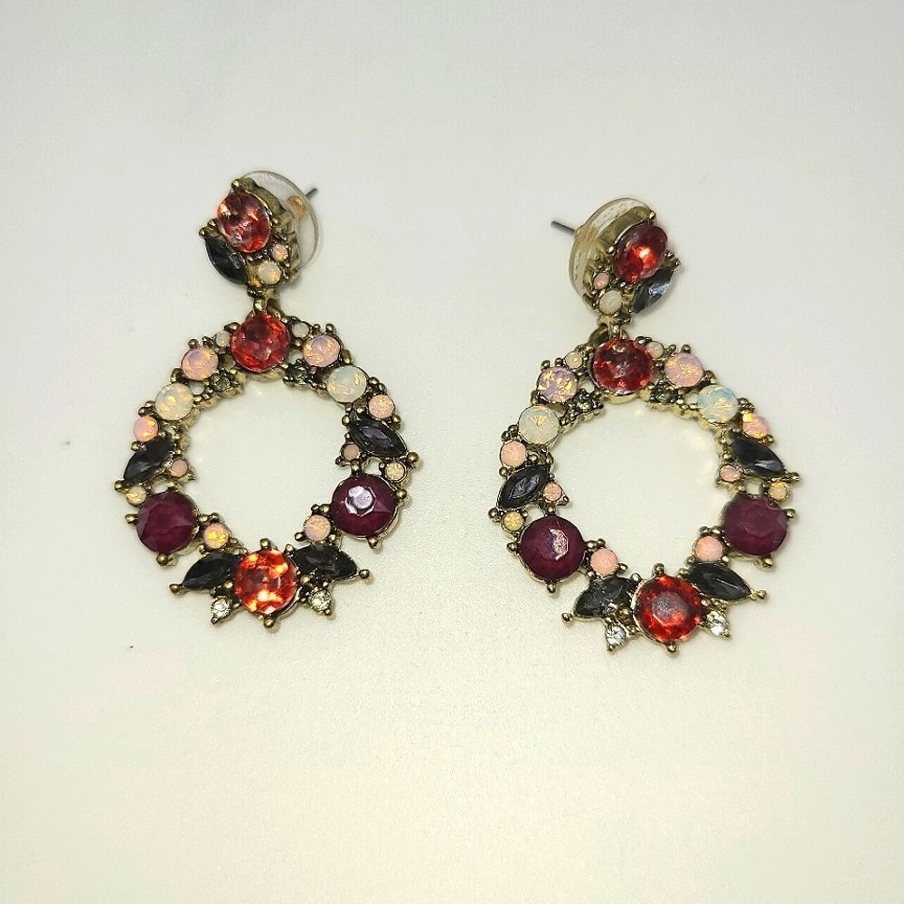Loft Rhinestone Hoop Dangle Earrings - Picture 2 of 5